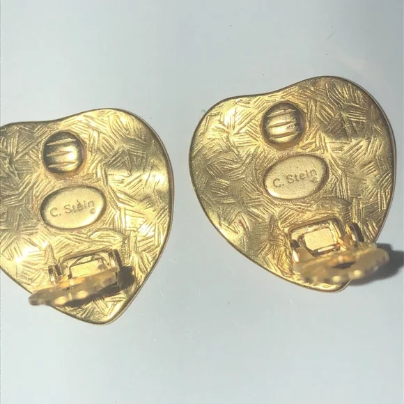 Catherine Stein Vintage Satin Soft Gold Tone Heart Classic Clip On Earrings - Picture 5 of 5